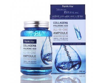 Сыворотка с гиалуроновой кислотой и коллагеном FarmStay All In One Collagen and Hyaluronic Ampoule, 250 мл