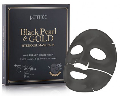 Маска для лица гидрогелевая с черным жемчугом и золотом Petitfee Black Pearl & Gold Hydrogel Mask Pack