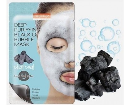 Глубоко очищающая кислородная маска для лица с древесным углем Purederm Deep Purifying Black O2 Bubble Mask Charcoal